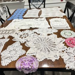 Vintage Lot of Handmade Crochet Braided Round Granny Square Kitchen Decor