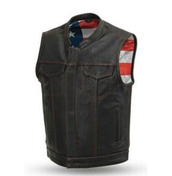 US Flag Men Club Style Biker Motorcycle Concealed Carry Leather Vest