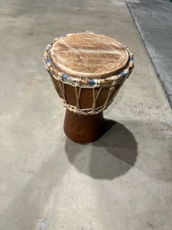 Authentic Hand-Carved Wooden Djembe Drum with Natural Skin
