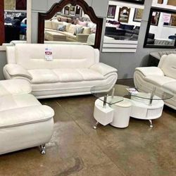 New White Leather 3pcs Sofa Set 