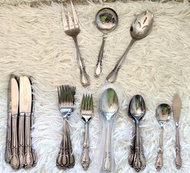 Stainless Steel Flatware Set-Korea-51 Piece Set-With Serving Utensils-Vintage-Preowned.