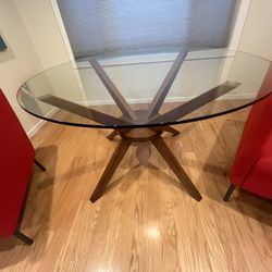 Modern spider Round Glass dining Table With 2 Arm Chairs