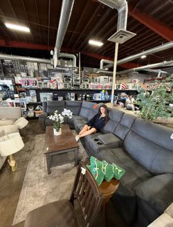 Power reclining sectional in dark grey