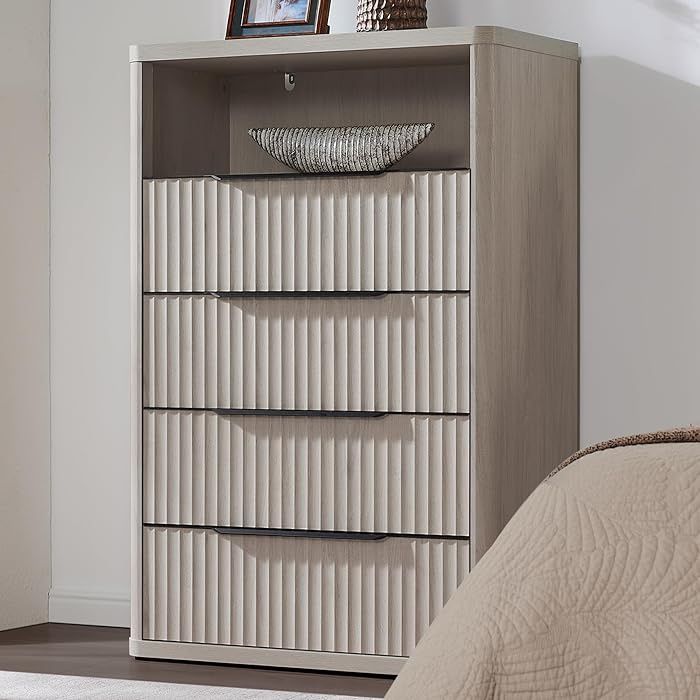 50.7" Tall Dressers & Chests of Drawers with 4 Drawers Large Modern Dresser for Closet Fluted TV Stand Clothes Closet Storage for Bedroom Hallway Entr