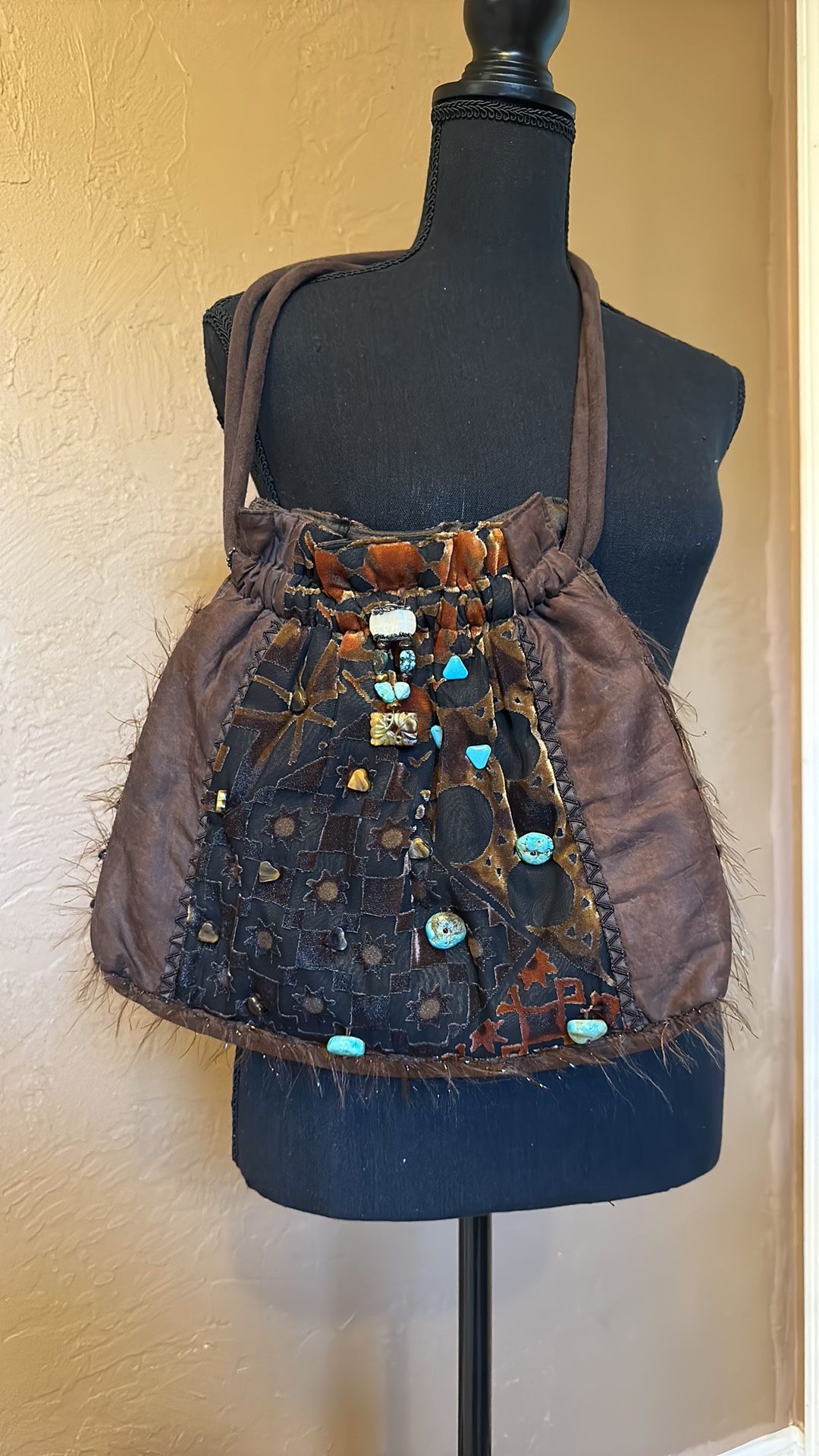 Mary Frances Brown Large Beaded Tote