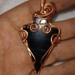 Agate Arrowhead Handwrapped Pendant 