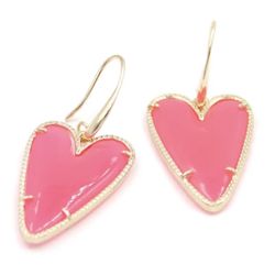 14k  gold plated Pink Heart dangle teardrop earrings