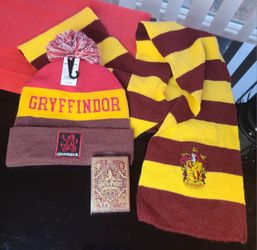 Harry Potter Wizarding World Universal Brand Gryffindor Beanie, Scarf & Theory11 Playing Cards Set