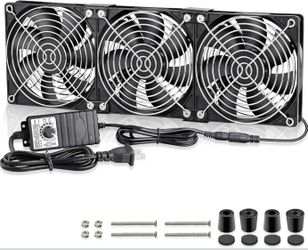 Big Airflow 3 x 120mm Fans DC 12V Powered Fan with AC 110V - 240V Speed Control, Cabinet Chassis Cooling Fan, Server Workstation Cooling Fan