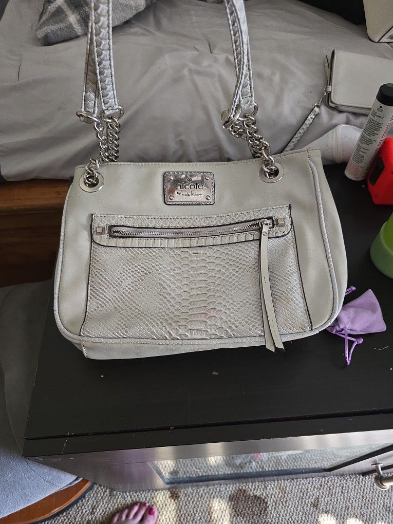 Nicole Miller Medium Faux Snake Skin Handbag w/ Matching Wallet