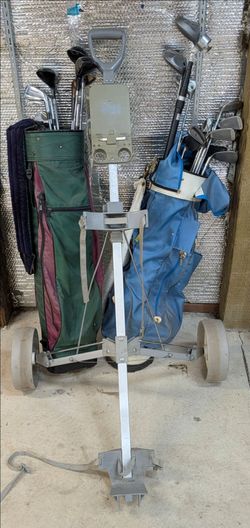 Golf Bags w/ Clubs + Pull Cart — Cheap Bundle