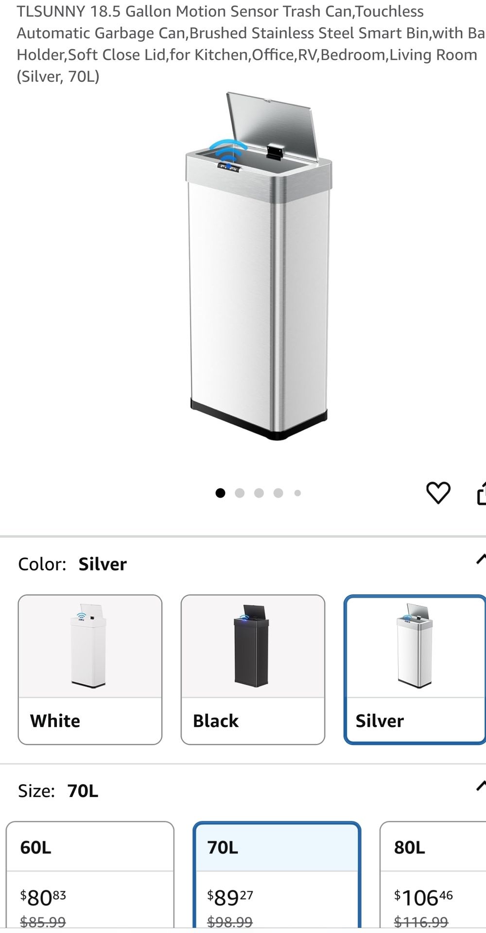 18.5 Gallon Motion Sensor Trash Can,Touchless Automatic Garbage