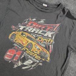 Urban Nation Black Dirt Track Racing Graphic Print Crew Neck T-Shirt Men Large