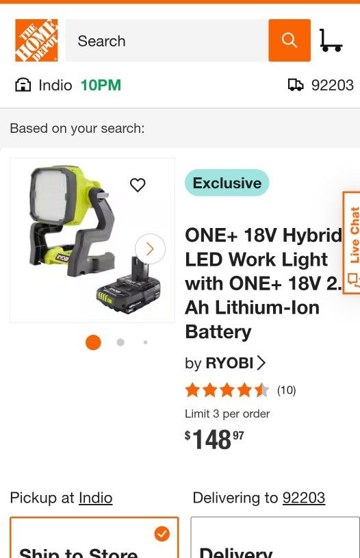 Ryobi Work Light With Battery 