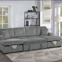 Brand New Comfy Corduroy Pullout Sectional Sofa
