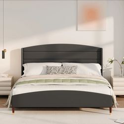 New King Size Gray Upholstered Bed Frame
