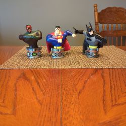 2005 JUSTICE LEAGUE 4.5 INCH STATUE/PAPERWEIGHT- RETIRED SET OF 3