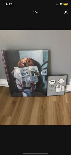 One doggie canvas painting and one fruits basket suncatcher mosaic