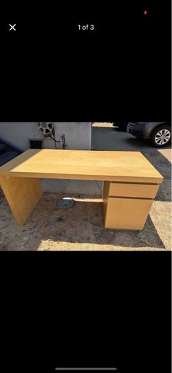 Office Desk with 3-Drawer File Cabinet – Birch Finish