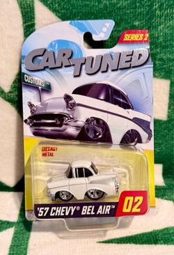 Car Tuned Series 2 1957 Chevrolet Bel Air Diecast White Silver Customs Cartuned