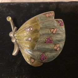 Vintage Silver Butterfly Brooch With Rhinestones 