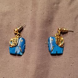 Vintage Blue Elephant Earrings