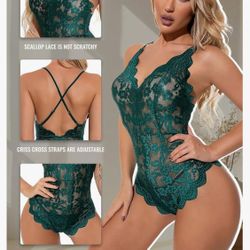Buitifo Women's Lace Bodysuit, V-Neck Lingerie, Open Back, One-Piece