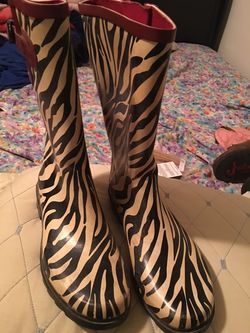 Zebra Rain Boots Size 10