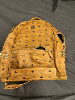 MCM Stark Side Studs Backpack in Visetos Cognac Leather brown 