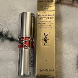 YSL Yves Saint Laurent lipstick Loveshine Candy Glaze gloss, Nu