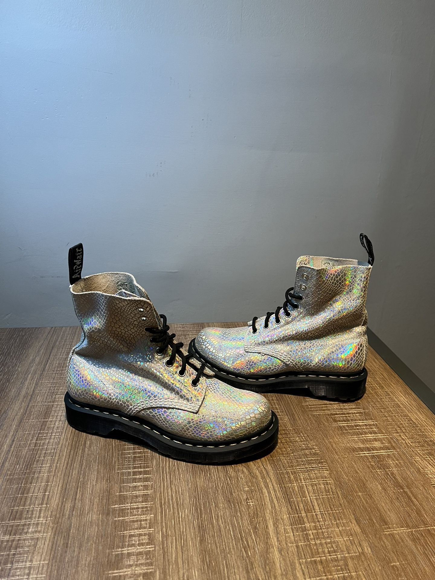 Dr Martens 1460 Pascal Snake Metallic Leather Ankle Boots Size