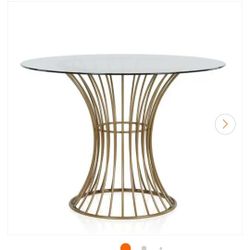 Mercer41 cazzie round glass top metal base dining table NEW IN BOX