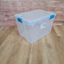 Sterilite 80 Quart Gasket Box Storage Bin w/ Lid & Latches, Clear/Aqua Blue for Adult