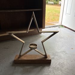 Metal And Wood Star Candle Holder