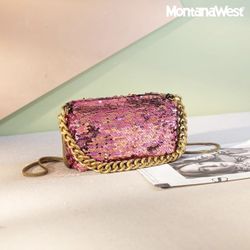 Montana West Pink Sequin Gold Chain Strap Purse Magnet Clasp