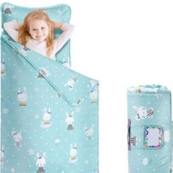 NEW! Toddler Padded Sleeping Mat w/Pillow & Blanket,100% Cotton, 50x20, (Miss Bunny)