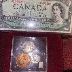 1954 one dollar Canadian bank note including two mint uncirculated one merercury