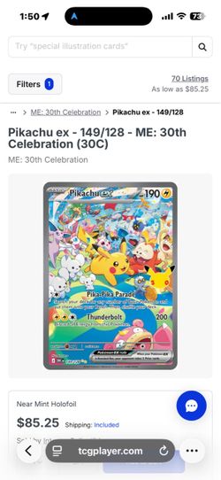 Pikachu ex - 149/128 - ME: 30th Celebration (30C)