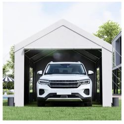 New 10x20ft Carport, Reinforced Steel Poles with Removable Sidewalls and Doors, Roll-Up Windows