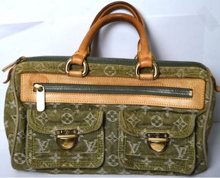 LOUIS VUITTON Neo Speedy Green Monogram Denim HandBag LV Canvas Women's Bag