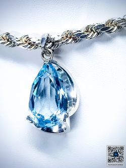 Rare:Large 12 Ct Natural Aquamarine Pendant In Solid Sterling