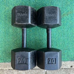 70 lb dumbbells 70lb 70lbs dumbbell set lbs total Cast Iron hex weights weight pair pounds pound