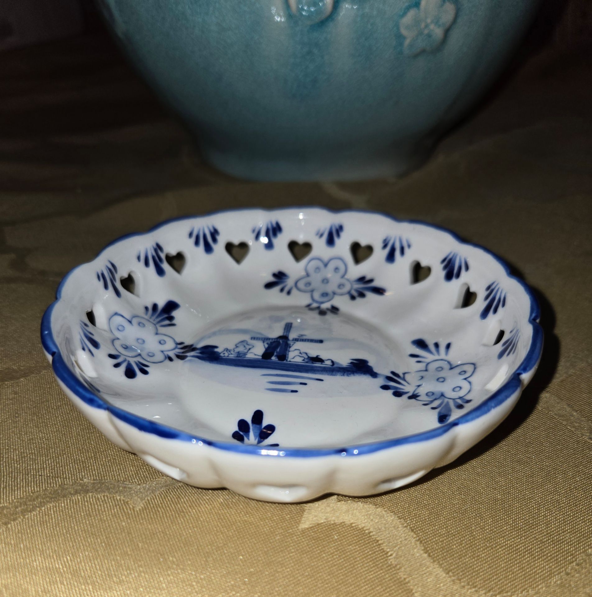 Delft Blue Holland 5 in Bowl Dish Hand Painted Cut Out Edging Design By T.S.
