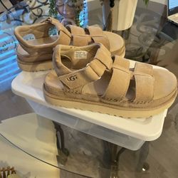UGG Golden star Strap Driftwood Suede Platform Sandals Size 7.5