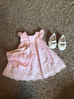 0-3 month pink dress and shoes