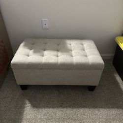 Grey Tufted Ottoman + Storage 