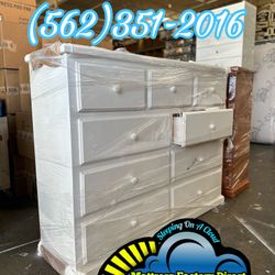 White Nine Drawer Pinewood Chest Dresser 