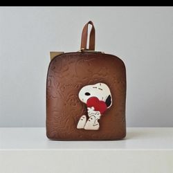 Snoopy Brown Backpack- peanuts Style Leather