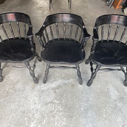 3 Sturdy Black Wooden Chairs