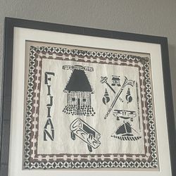 Framed Original Fijian Artwork On tapa Cloth 
